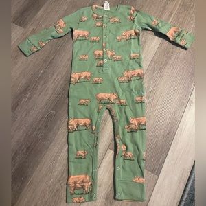 NWOT Kate Quinn Long Sleeve Union Suit Green Pigs 2T